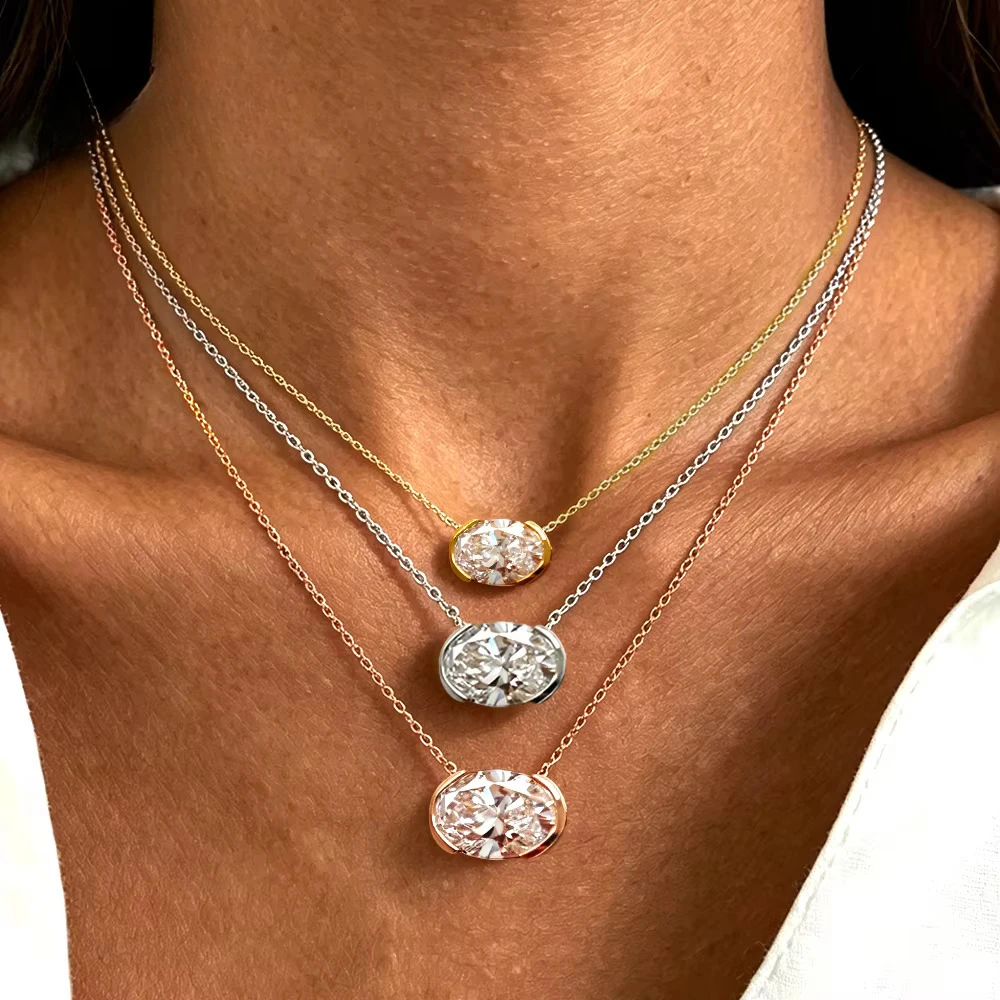 Bezels Set Pendant - FCGJHW 1-3CT Halve bezelset ovale moissanite